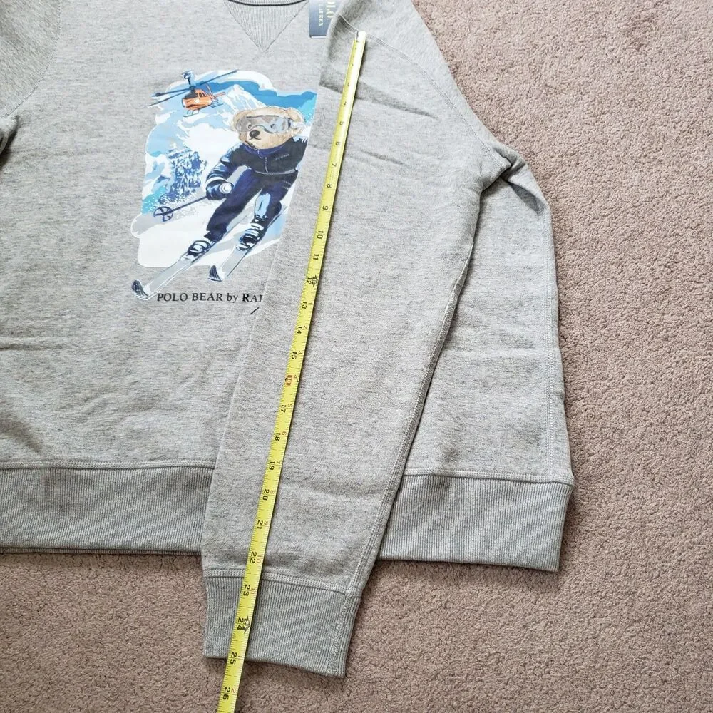 NWT Polo Ralph Lauren Ski Bear Sz Large Mens Gray Crewneck Sweatshirt Helicopter